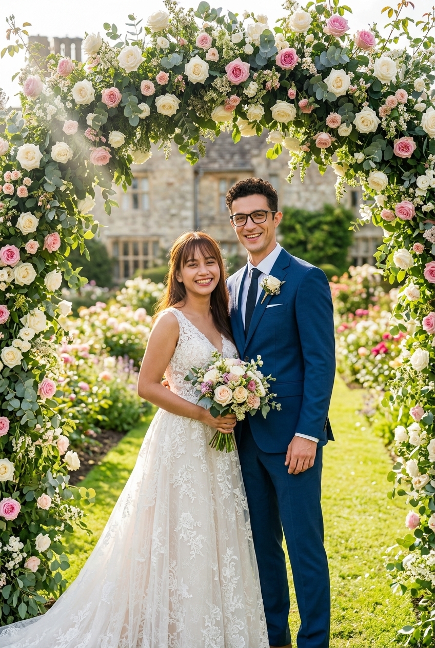 AI 生成的中式传统婚纱合照